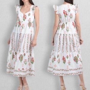 Celina Moon X Anthro Women's Size XS Boho Floral Ruffle Cotton Maxi Dress NEW